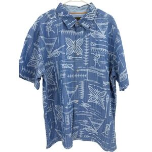 Quicksilver Waterman Mens Blue Nautical Theme Short Sleeve Button Down Shirt XXL